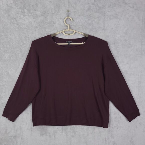 Eileen Fisher Tops - Eileen Fisher Top Tee Womens Burgundy Large Dolman Sleeve Tencel Stretch Terry